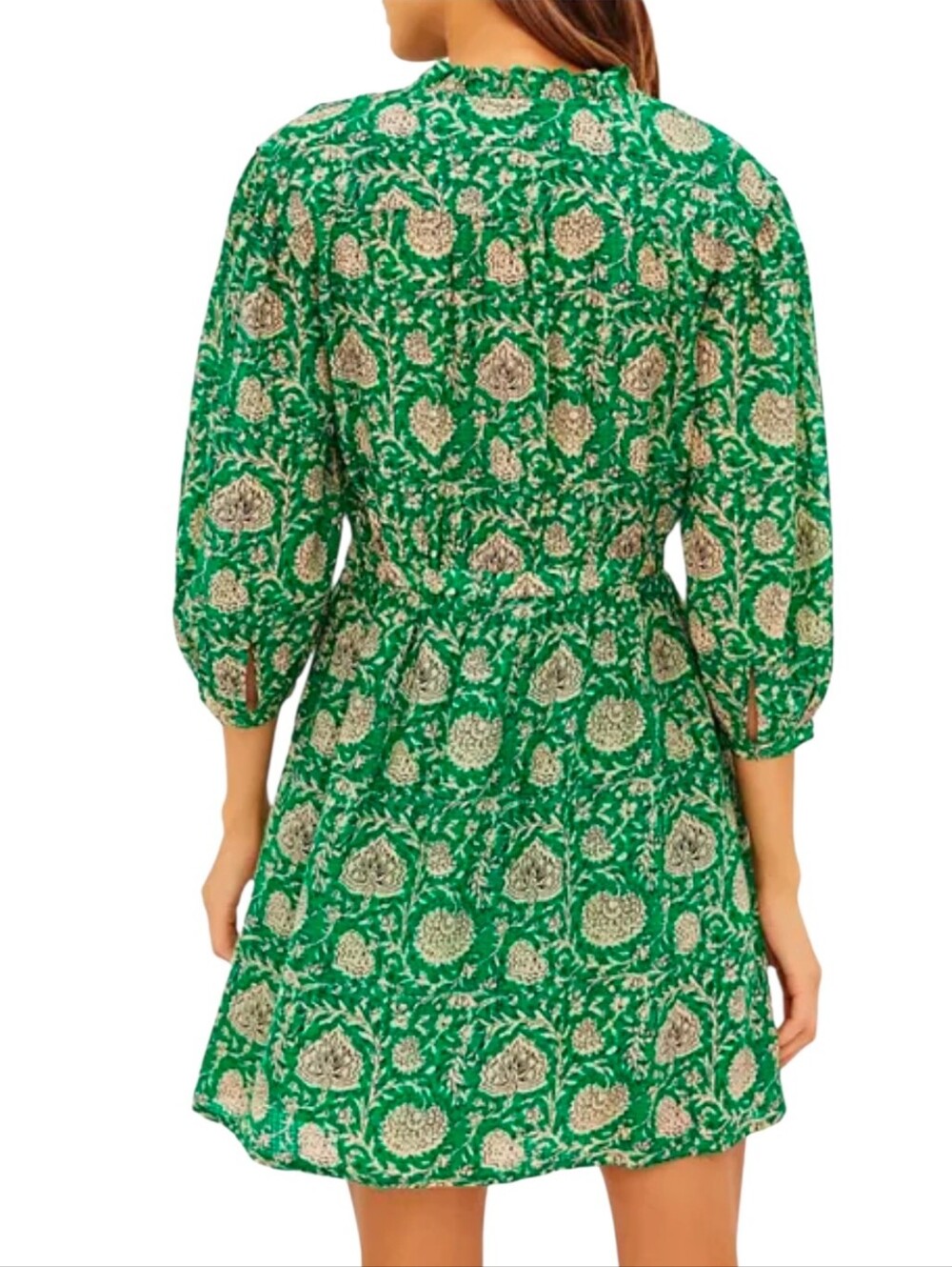 ba&sh Paz Green Tan Floral Garden Print Lady Dress Half Sleeve Mini Dress size 0 - Picture 2 of 16